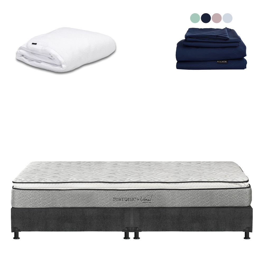 Colchón Restonic Vail con Box Gris Carbón con Ropa de Cama