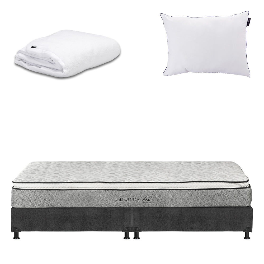 Colchón Restonic Vail con Box Gris Carbón con Ropa de Cama