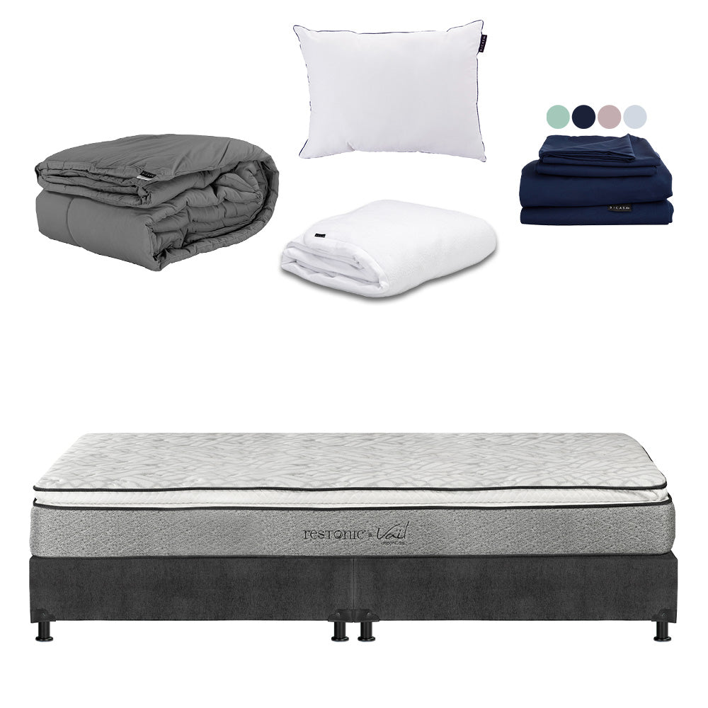 Colchón Restonic Vail con Box Gris Carbón con Ropa de Cama