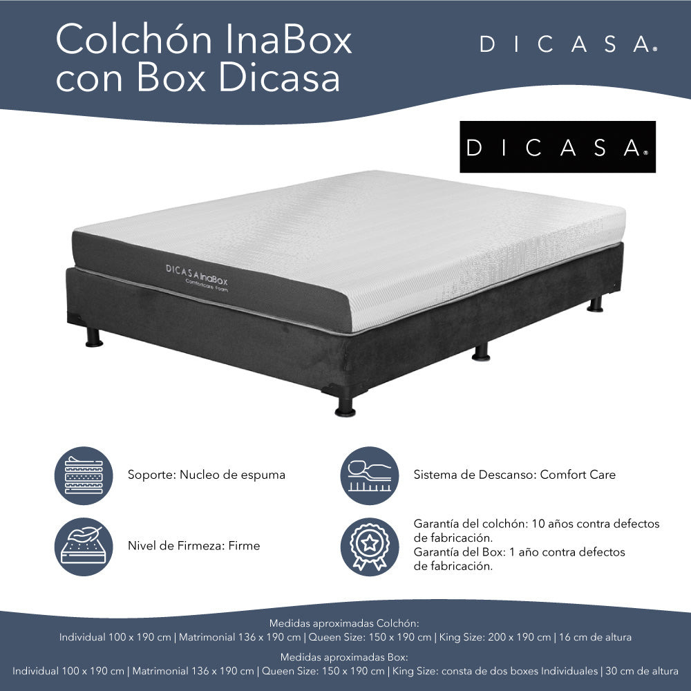 Colchón en caja Dicasa InaBox con Box Gris carbón con Ropa de Cama