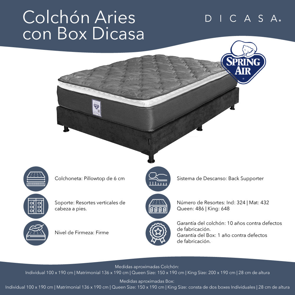 Colchón Dicasa Aries con Box con Ropa de Cama
