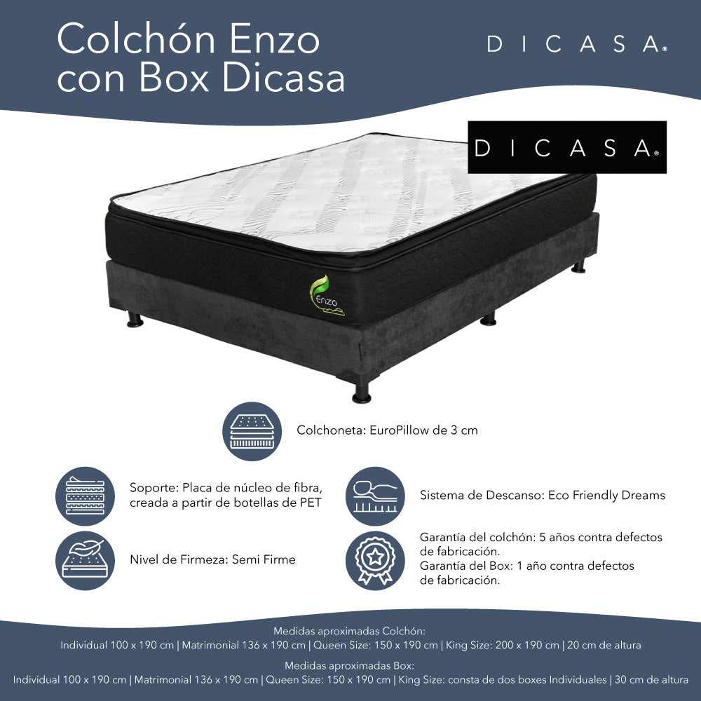 Colchón Dicasa Enzo con Box con Ropa de Cama