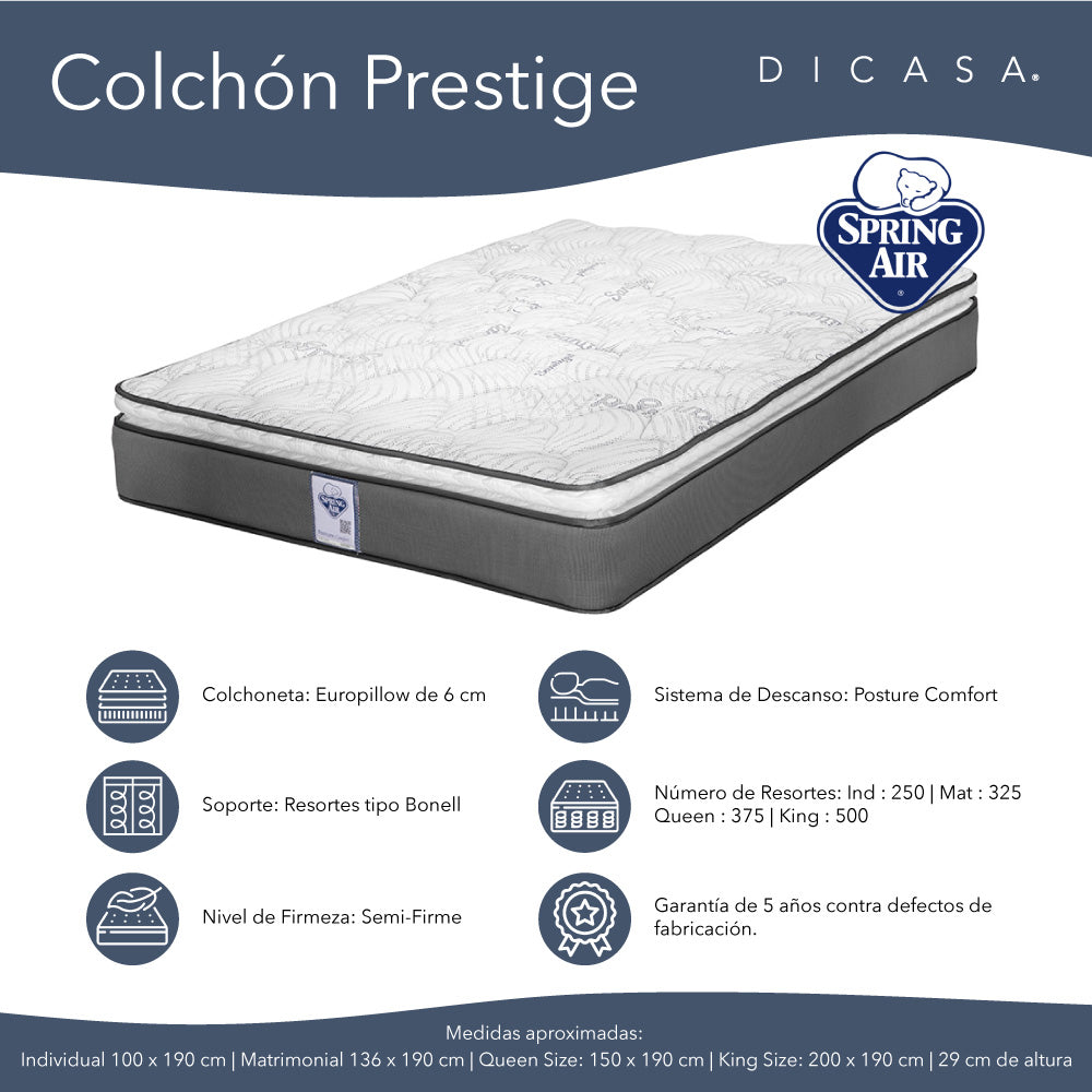 Colchón Spring Air Prestige con Ropa de Cama