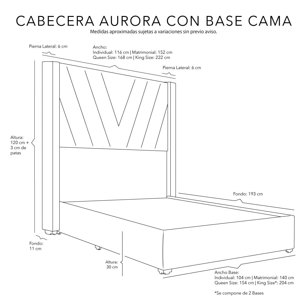 Cabecera Dicasa Aurora con Base Cama con Colchón