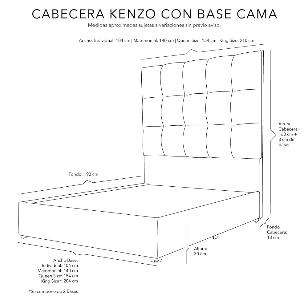 Cabecera Dicasa Kenzo con Base Cama con Colchón