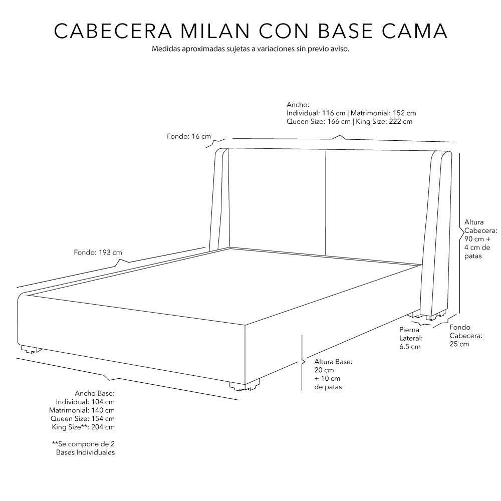 Cabecera Dicasa Milan con Base Cama