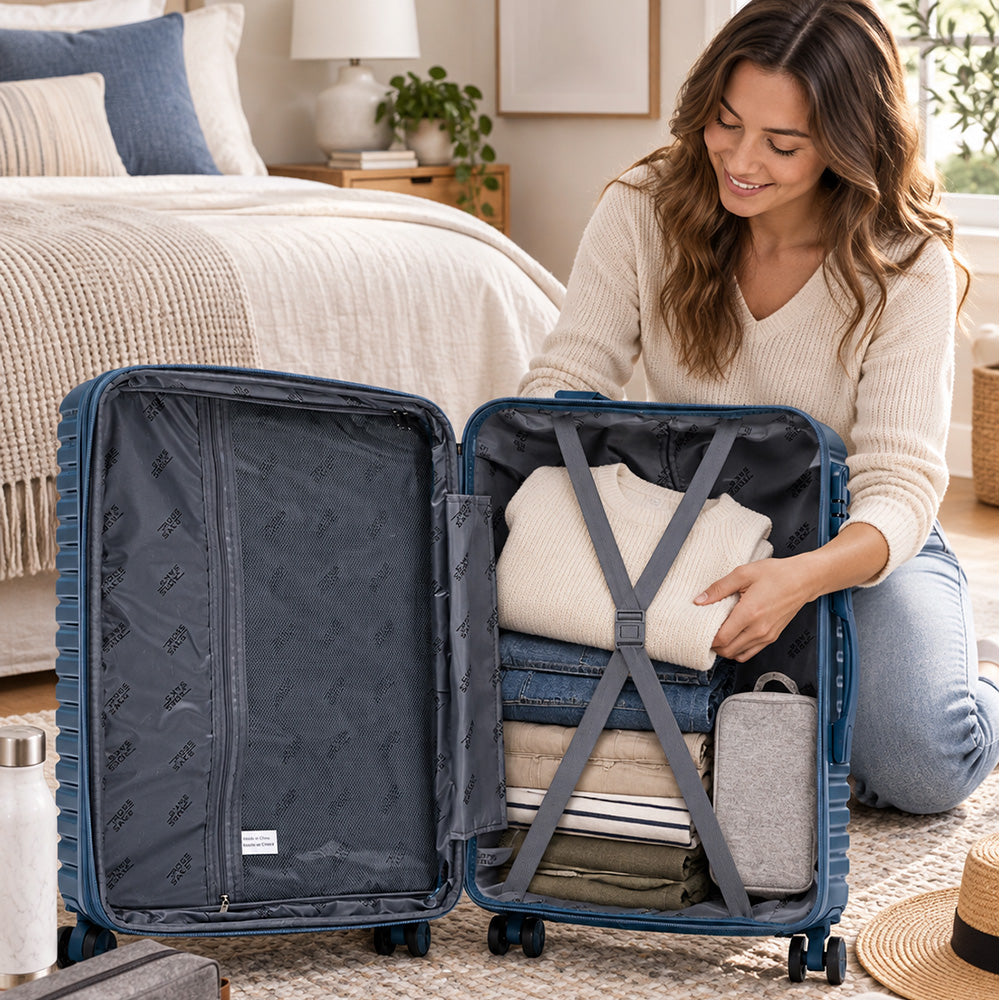 Set de 4 Maletas de Viaje Expandible Nomada | Con Ruedas 360° – Candado con combinación y mango ajustable