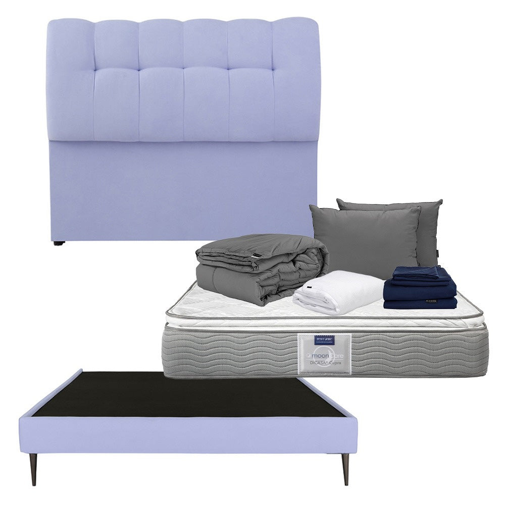 Colchón Dicasa Cupra con Cabecera Nube y Base Cama Slim Lila con Ropa de Cama