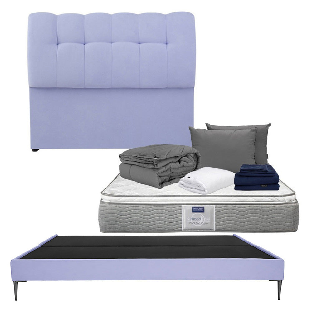 Colchón Dicasa Cupra con Cabecera Nube y Base Cama Slim Lila con Ropa de Cama