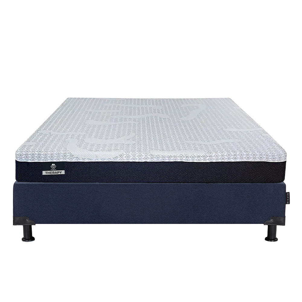 Colchón Spring Air Therapy con Box Azul Marino con Ropa de Cama