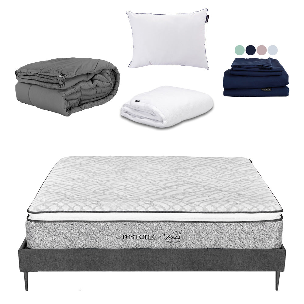 Colchón Restonic Vail con Base Slim con Ropa de Cama